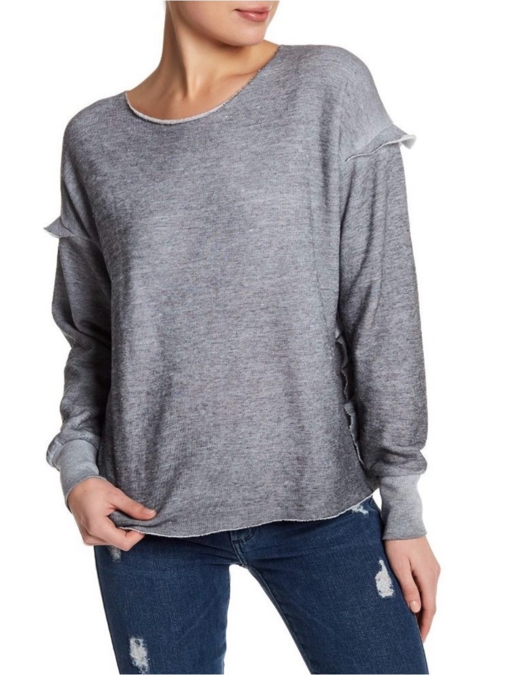 Wildfox NWOT Gray Adri Heather Burnout Ruffle Sleeve Sweatshirt